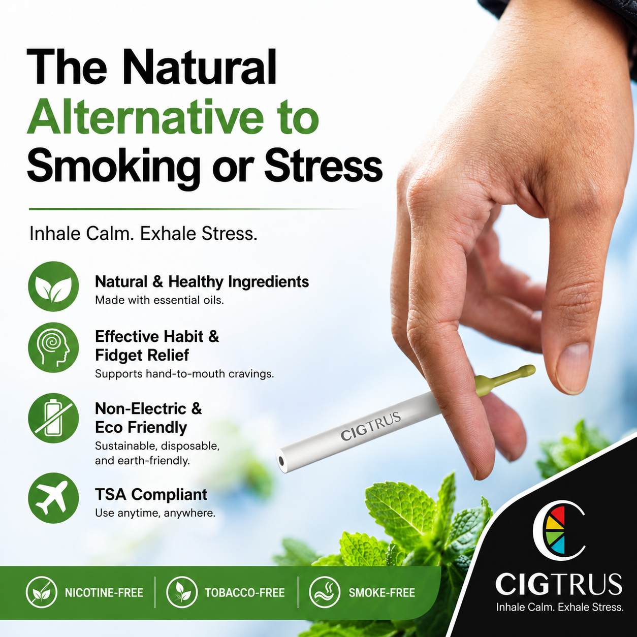 Cigtrus Citrus Mint 3 Pack | Nicotine-Free Smokeless Inhaler | Refreshing Flavored Air | Peg & Shelf Ready Retail Pack - Image 17